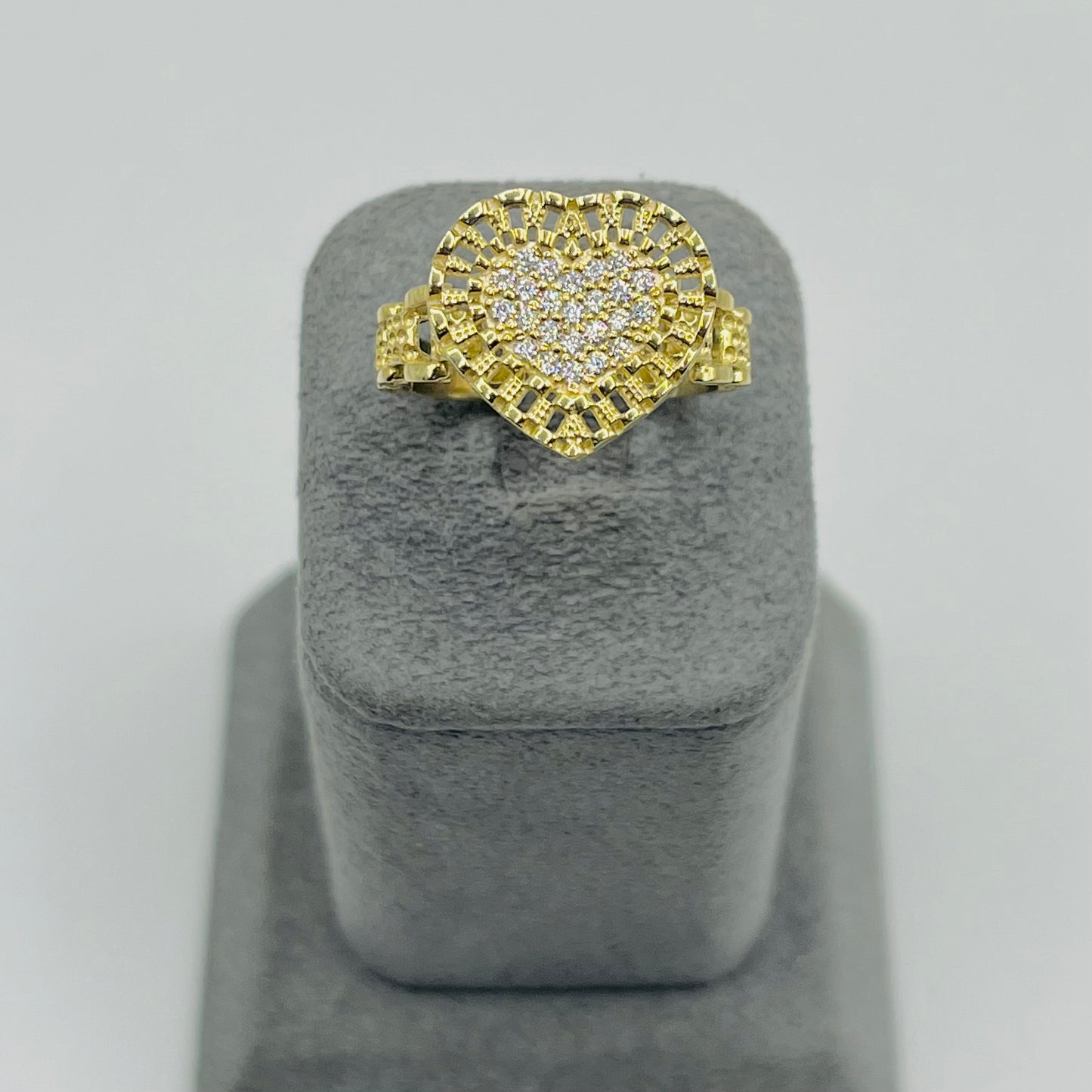 10K Gold Flat RX Heart Ring with CZ White