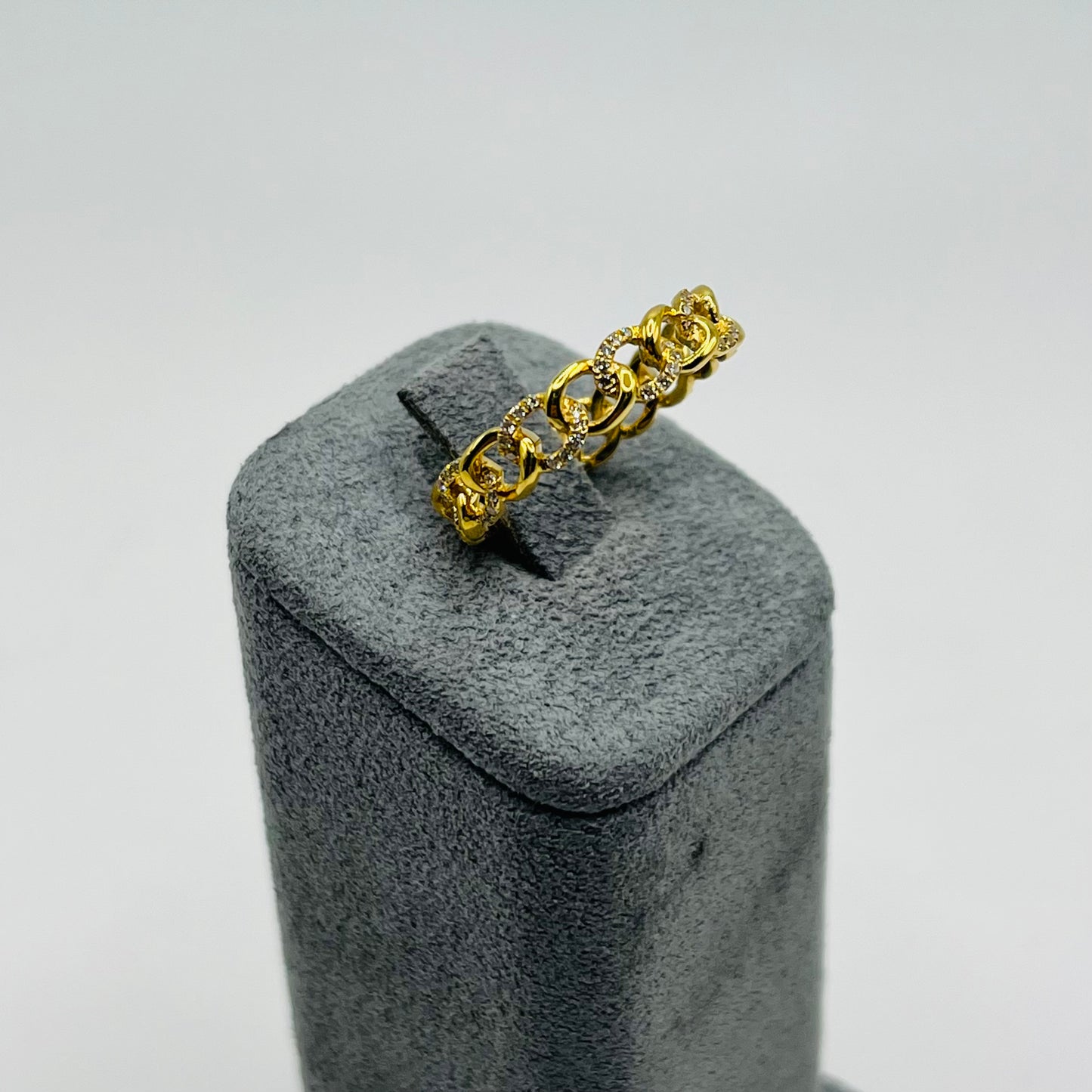 14k Gold Natural Diamond Dainty Cuban Ring