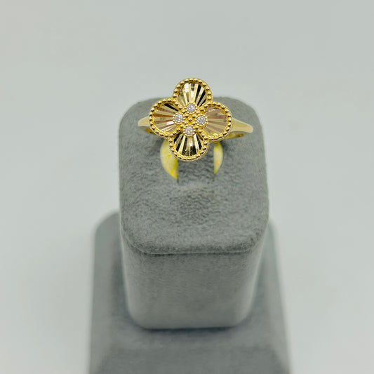 14K Gold CZ Fancy Clover Ring