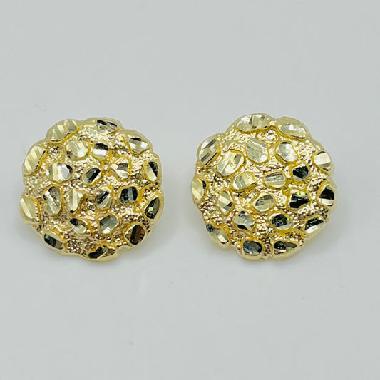 10K Gold Round Nugget Earrings  XL (20mm)