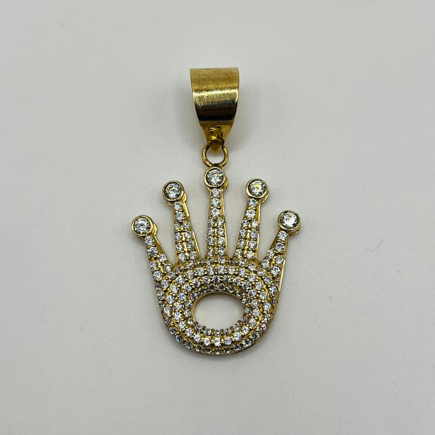 10k Gold Shimmering CZ RX Crown Pendant