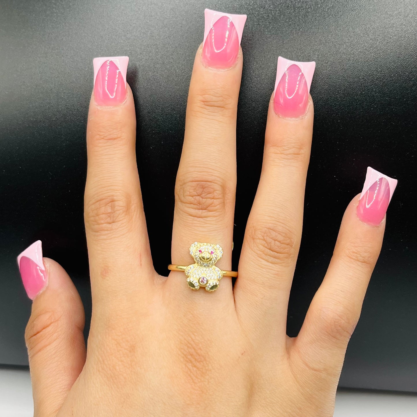 10k Gold Pink Cz Teddy Bear Ring