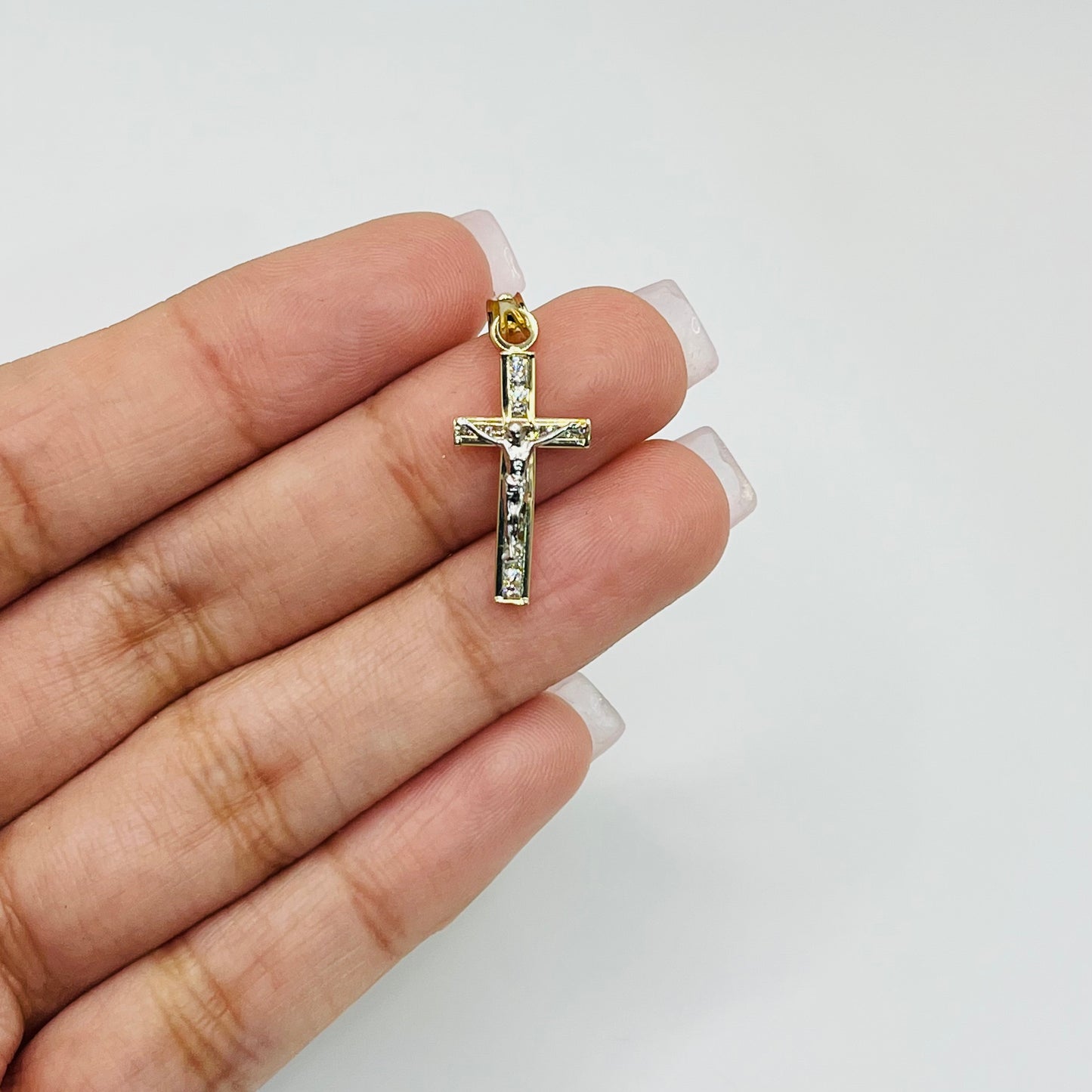 14K Gold Small Classic Jesus Cross with CZ