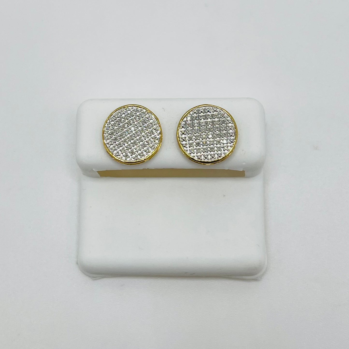 10k Gold Diamond Round Flat Earrings (Screwback) 12.5mm