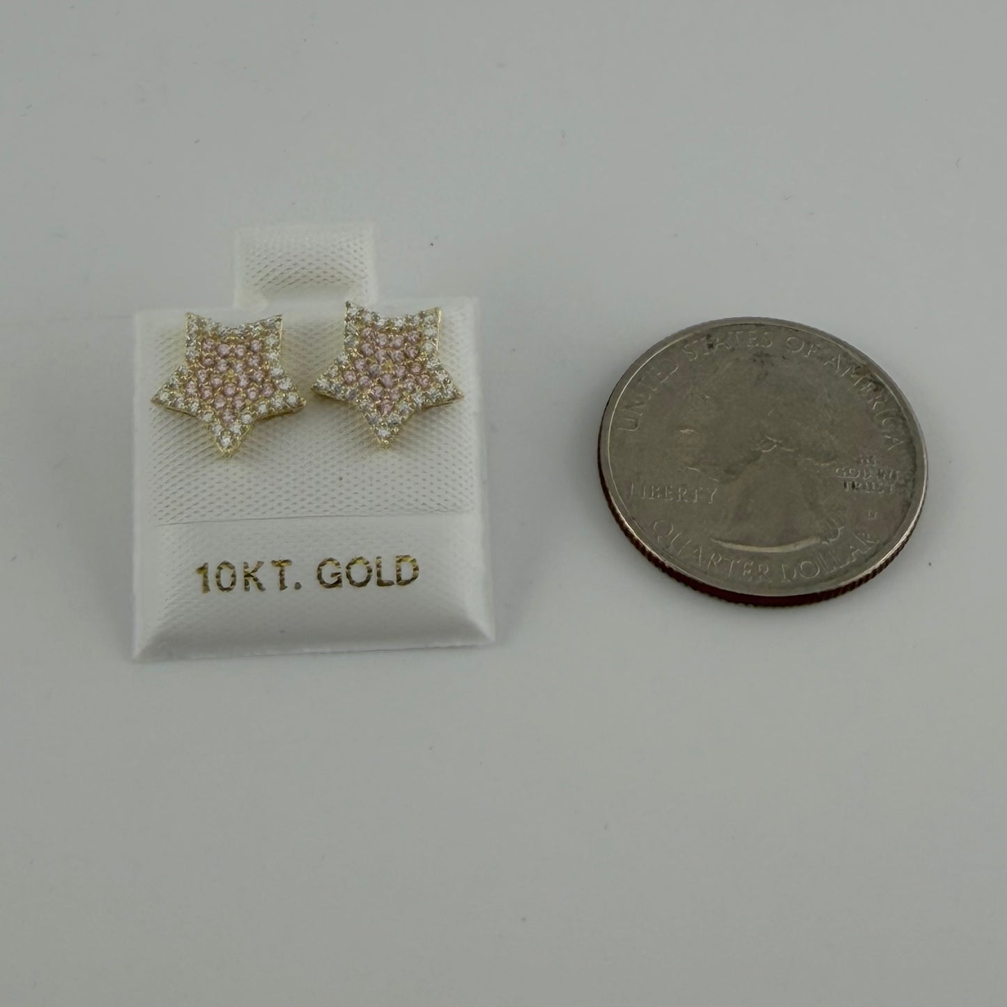 10k Gold Pink & White CZ Star Earrings