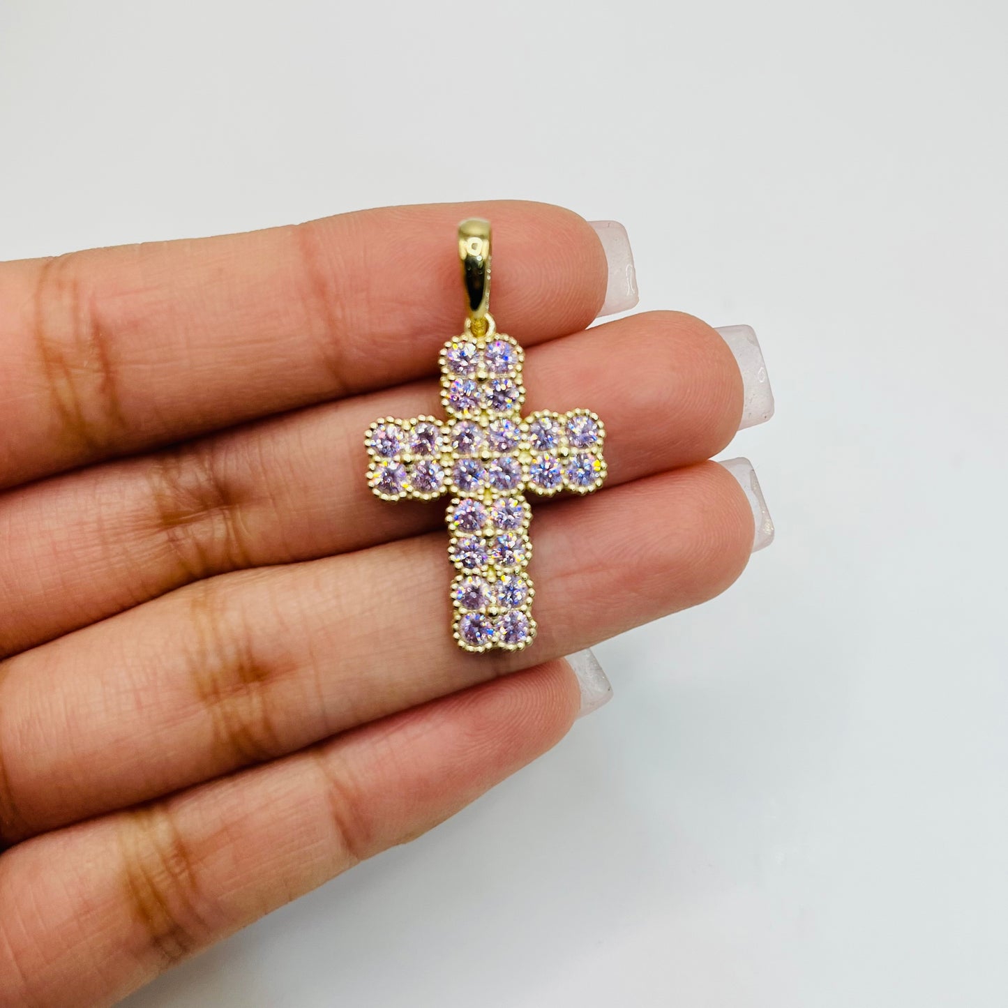 10k Gold Pink CZ Clover Cross