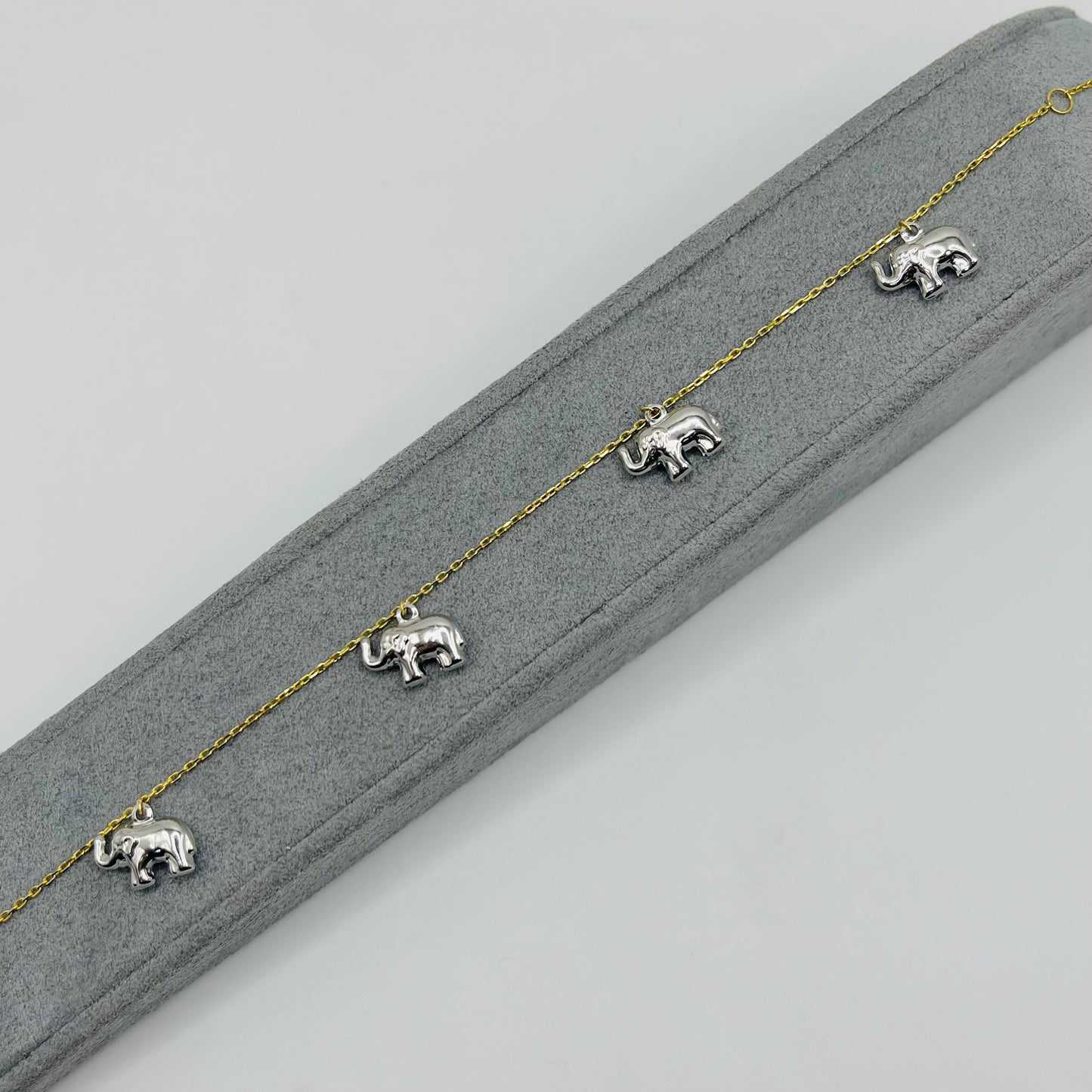 10k Gold Designer Bracelet - Elephants in White Gold