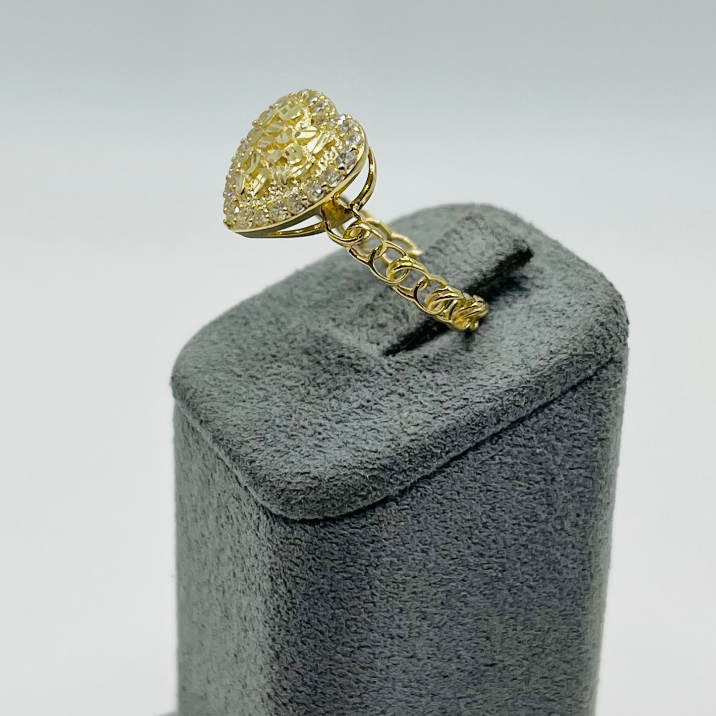 10k Gold Cz Nugget Heart Cable Ring (S)