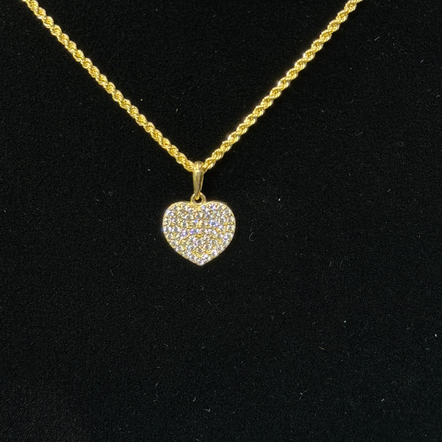 10K Gold Necklace Set - Small CZ Heart Charm with Chain