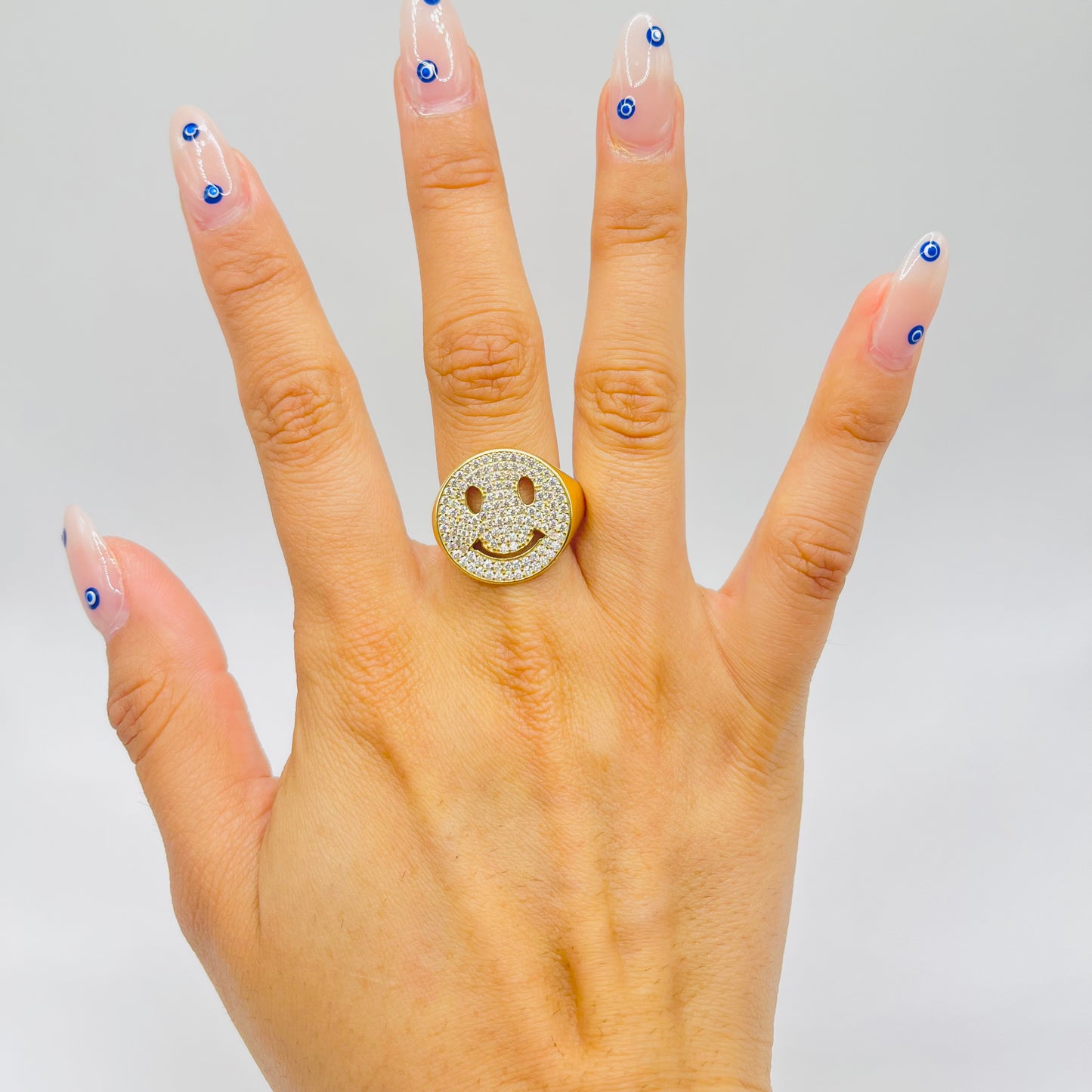 14k Gold Cz Smiley Face Ring