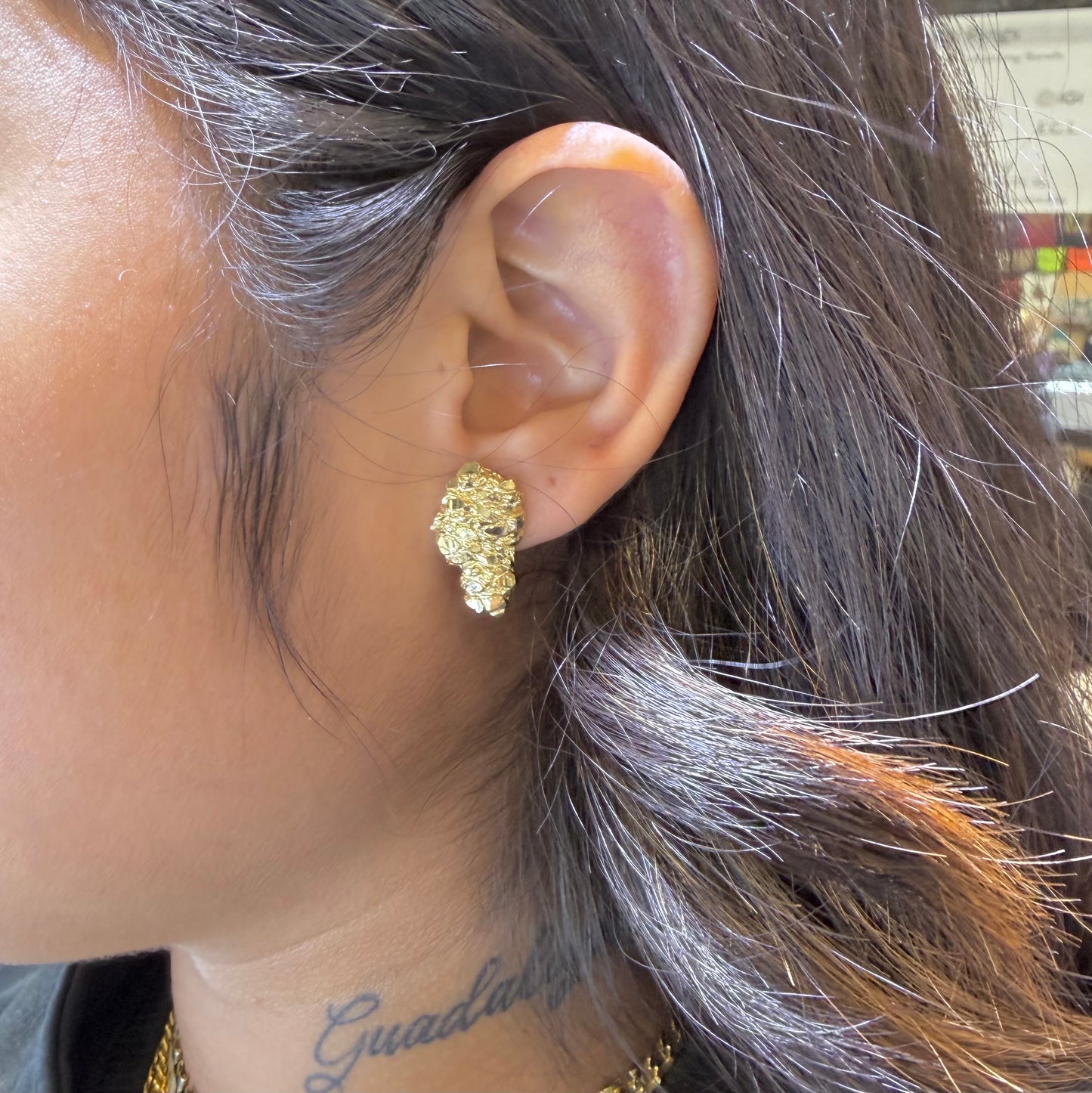 10K Gold Domed Nugget Shaped Earrings (Large)