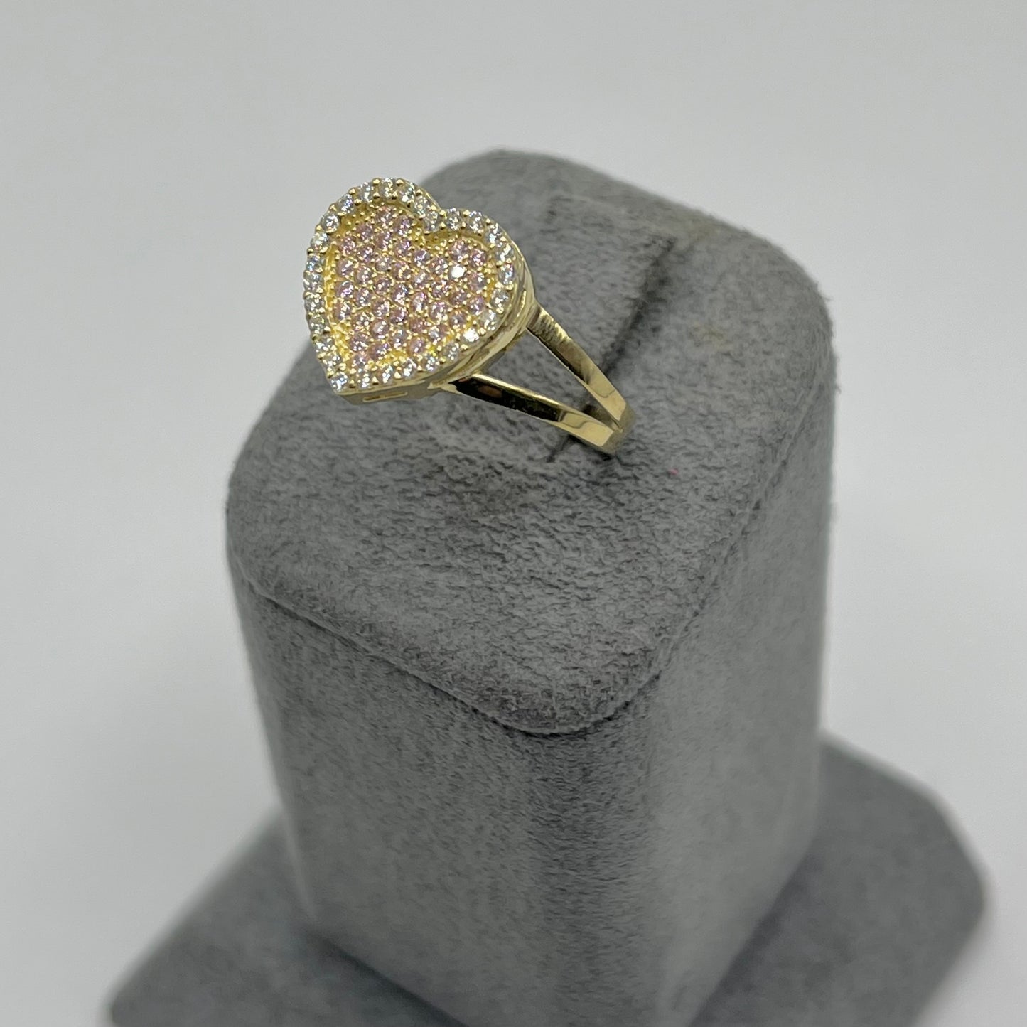 10k Gold Flat Cz Pink Heart Ring (S)