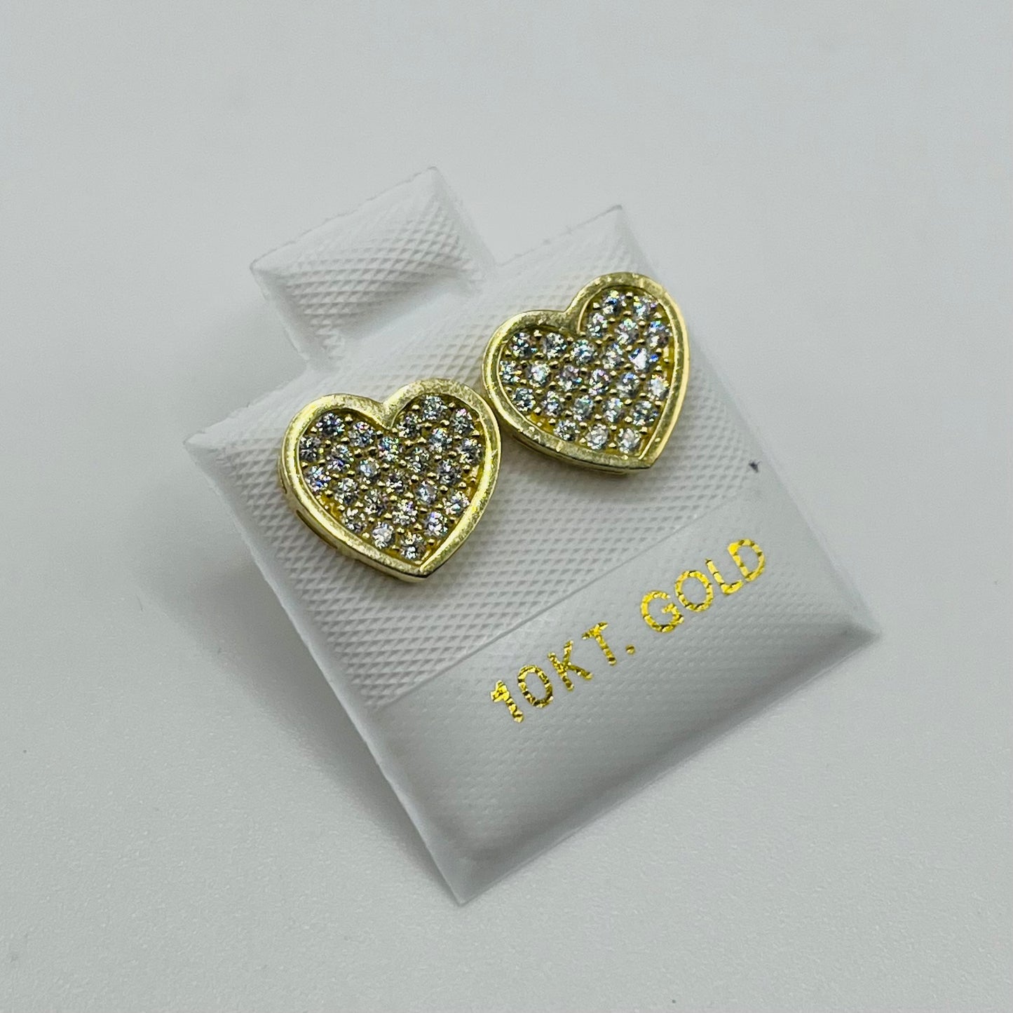 10K Gold CZ Flat Heart Earrings (10mm)