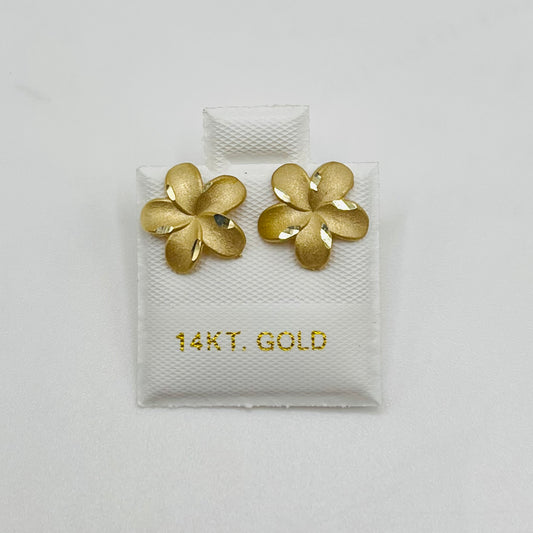 14k Stone Finish Hibiscus Earrings