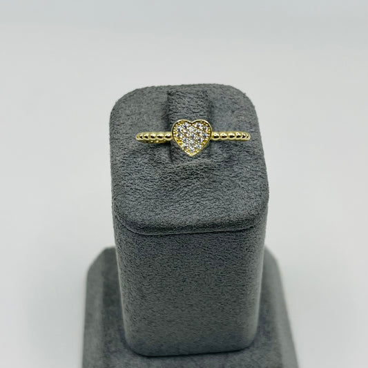 10k Gold Cz Heart Beaded Band Ring Medium