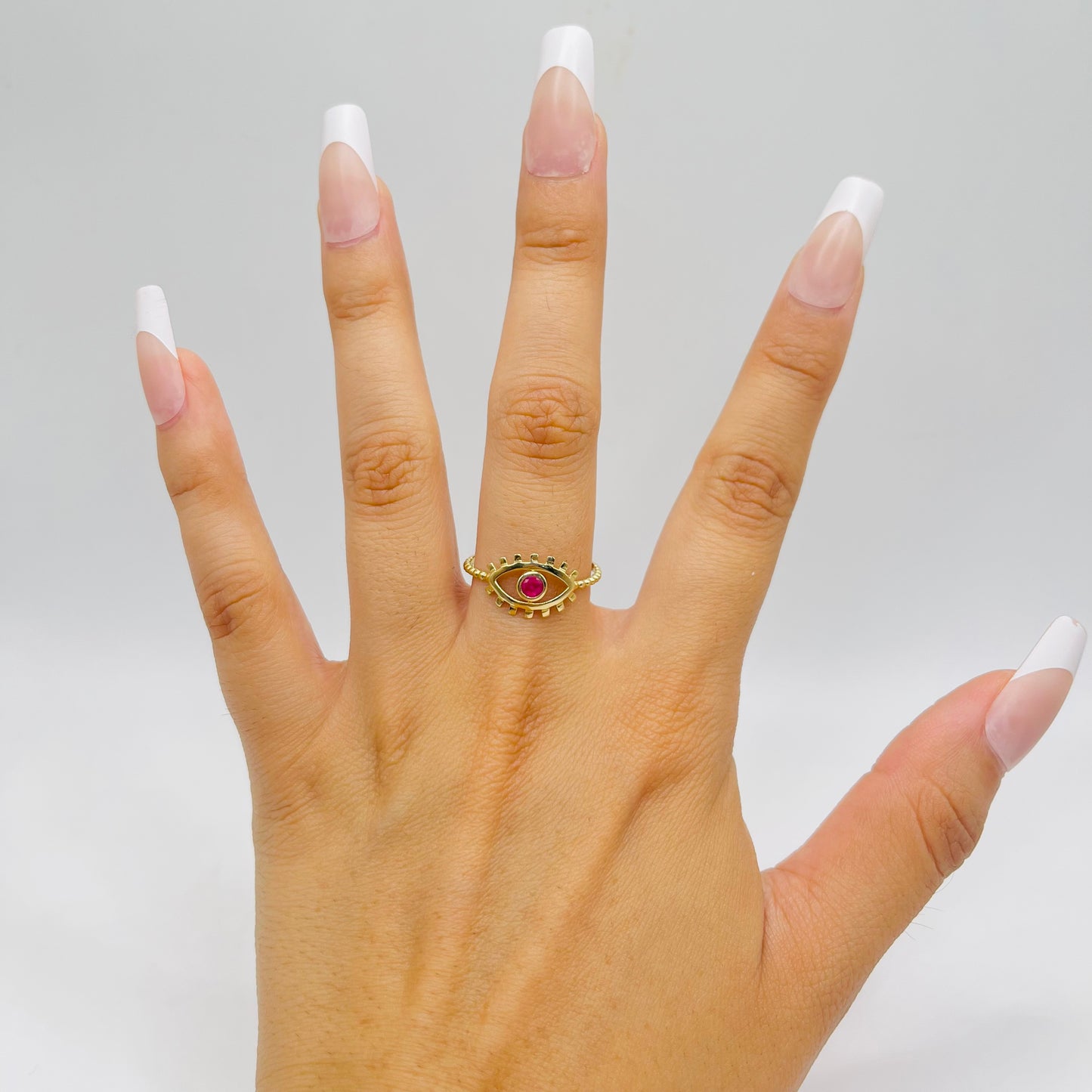 14k Gold Detailed Evil Eye Ring