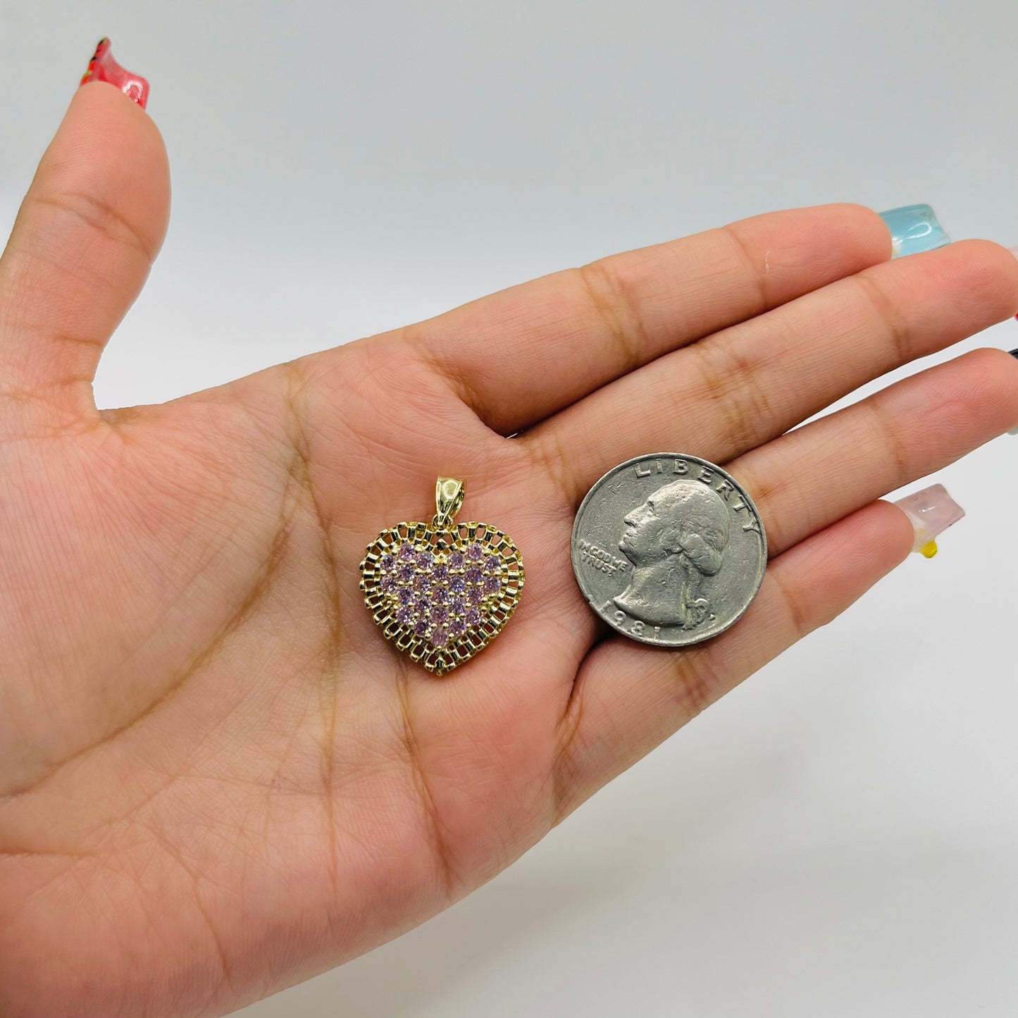 10k Gold Flat Rx Pink Cz Heart Charm (L)