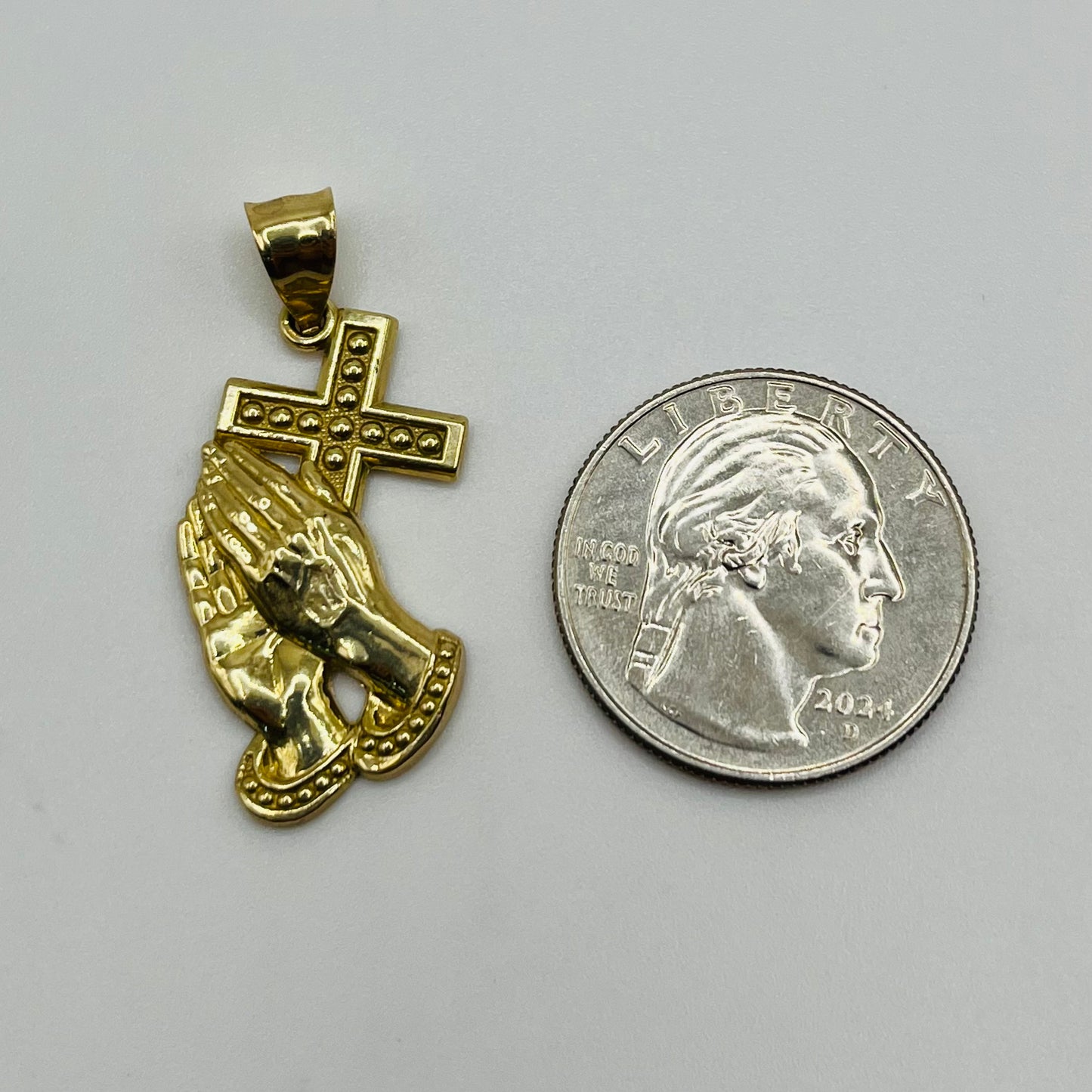 10k Gold Praying Hands with Cross Charm
