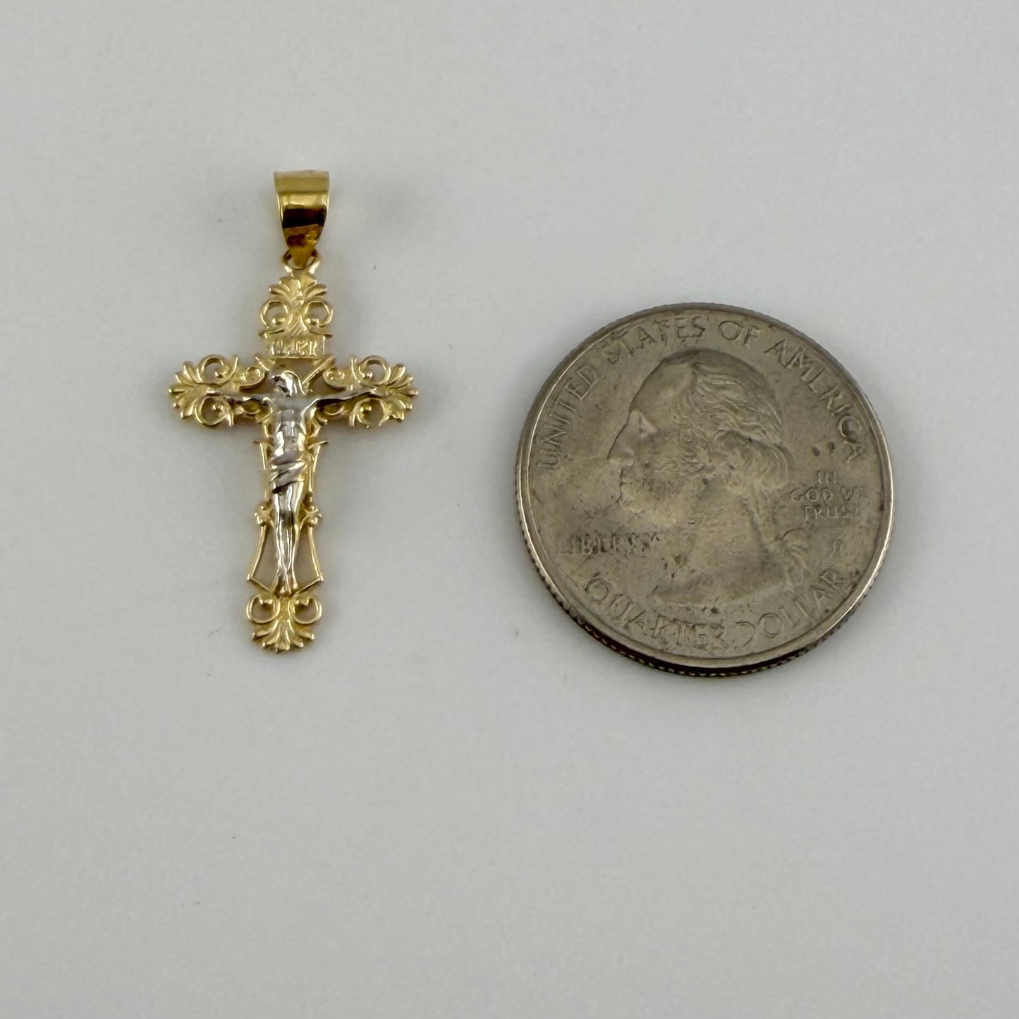 14k Gold Two Tone Spiral Crucifix Charm