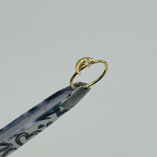 14K Gold CZ Moon and Star Nose Ring Hoop