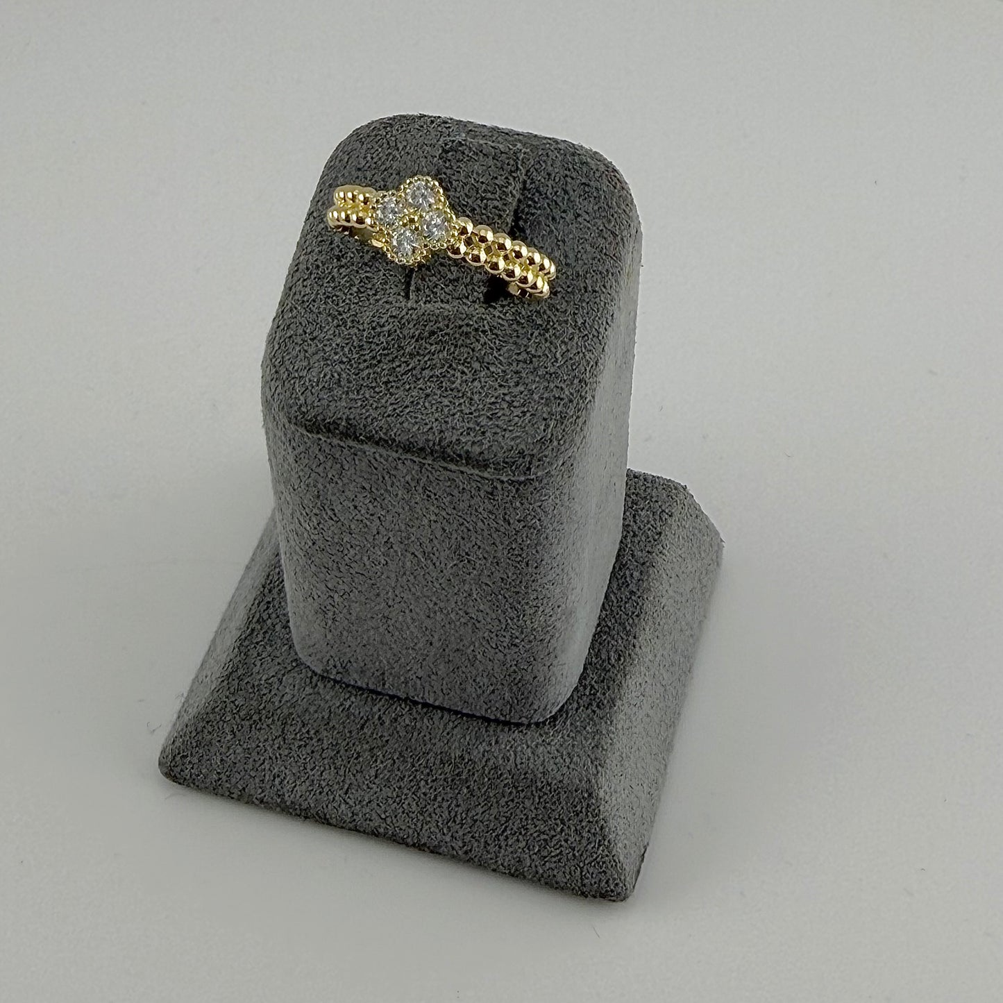 10k Gold Beaded Bliss Clover CZ Ring