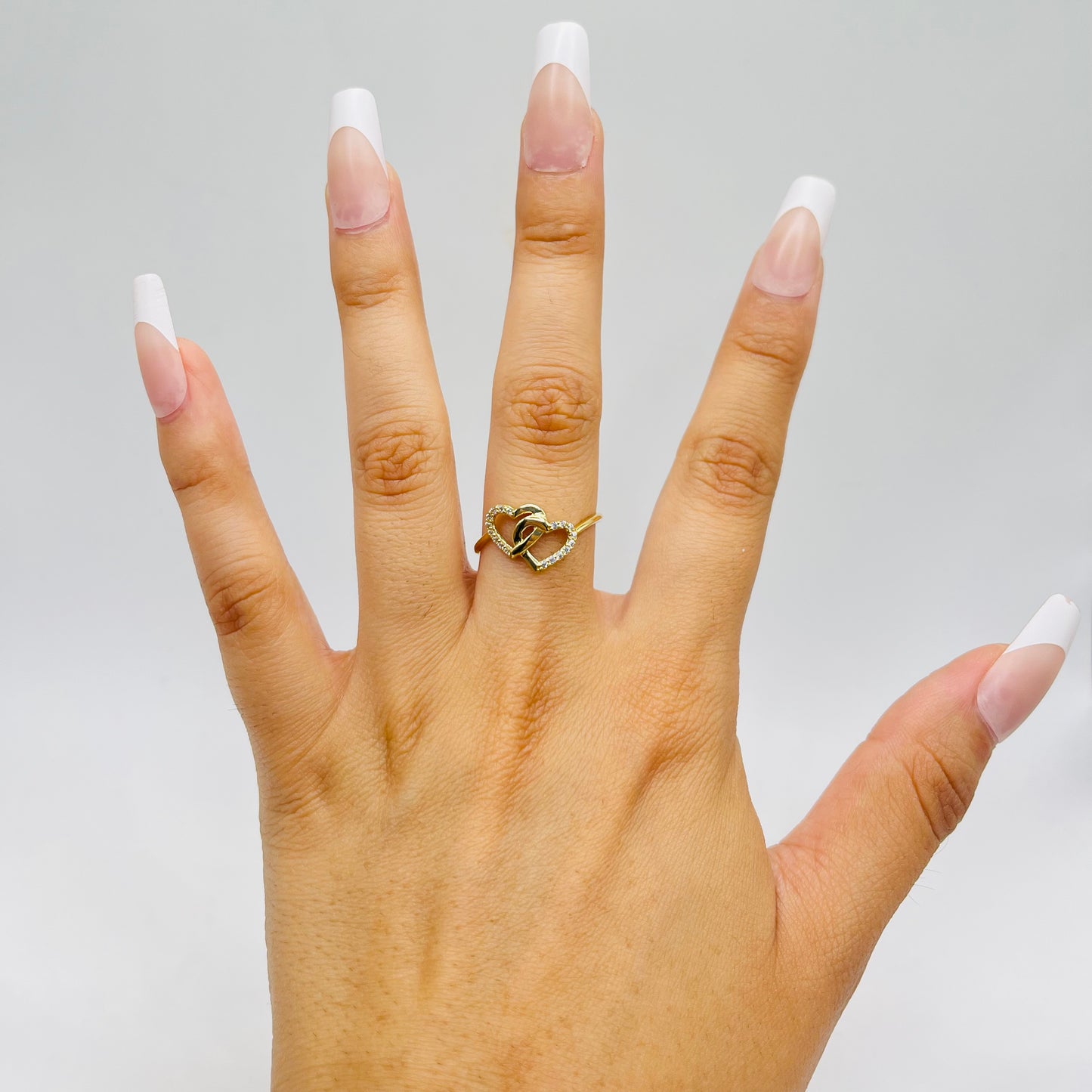 14k Gold CZ Double Heart Ring