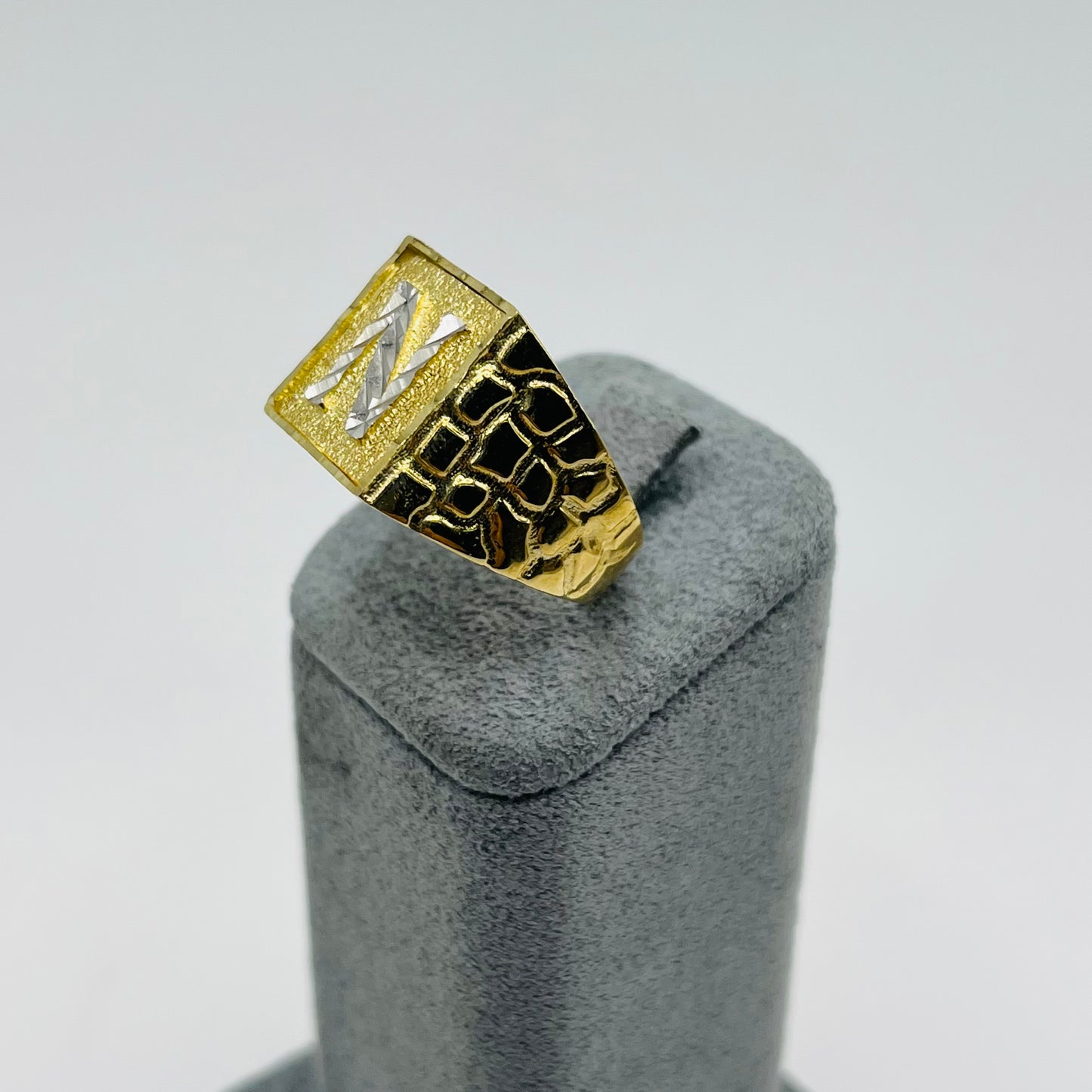 10K Gold Nugget Large Block Initial Ring (Large)