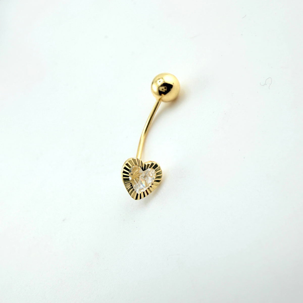 14K Gold Fluted border CZ Heart Belly Ring