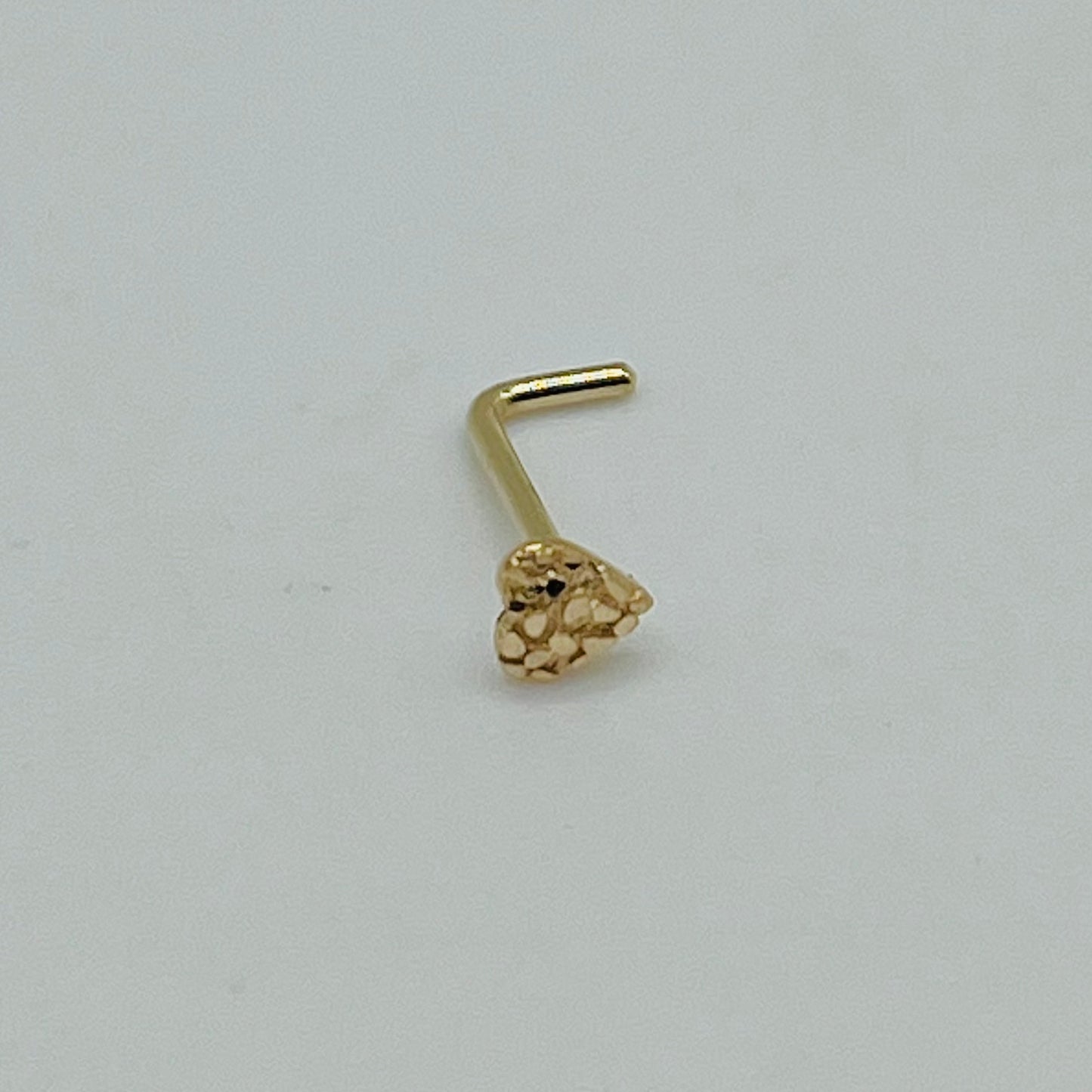 14K Gold Heart Nugget Nose Ring L Shape