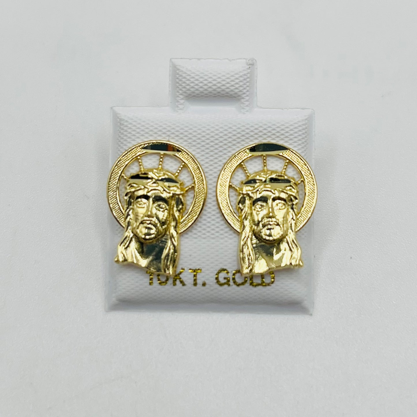 10k Gold Halo Jesus Earrings