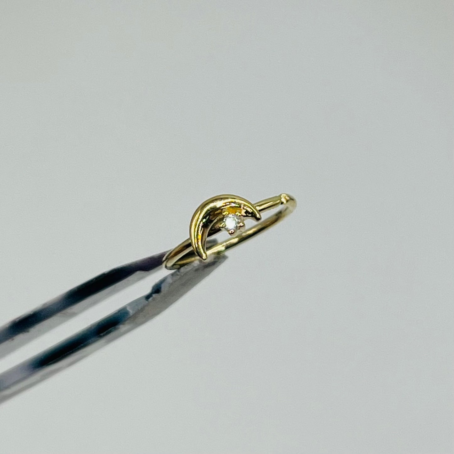 14K Gold CZ Moon and Star Nose Ring Hoop