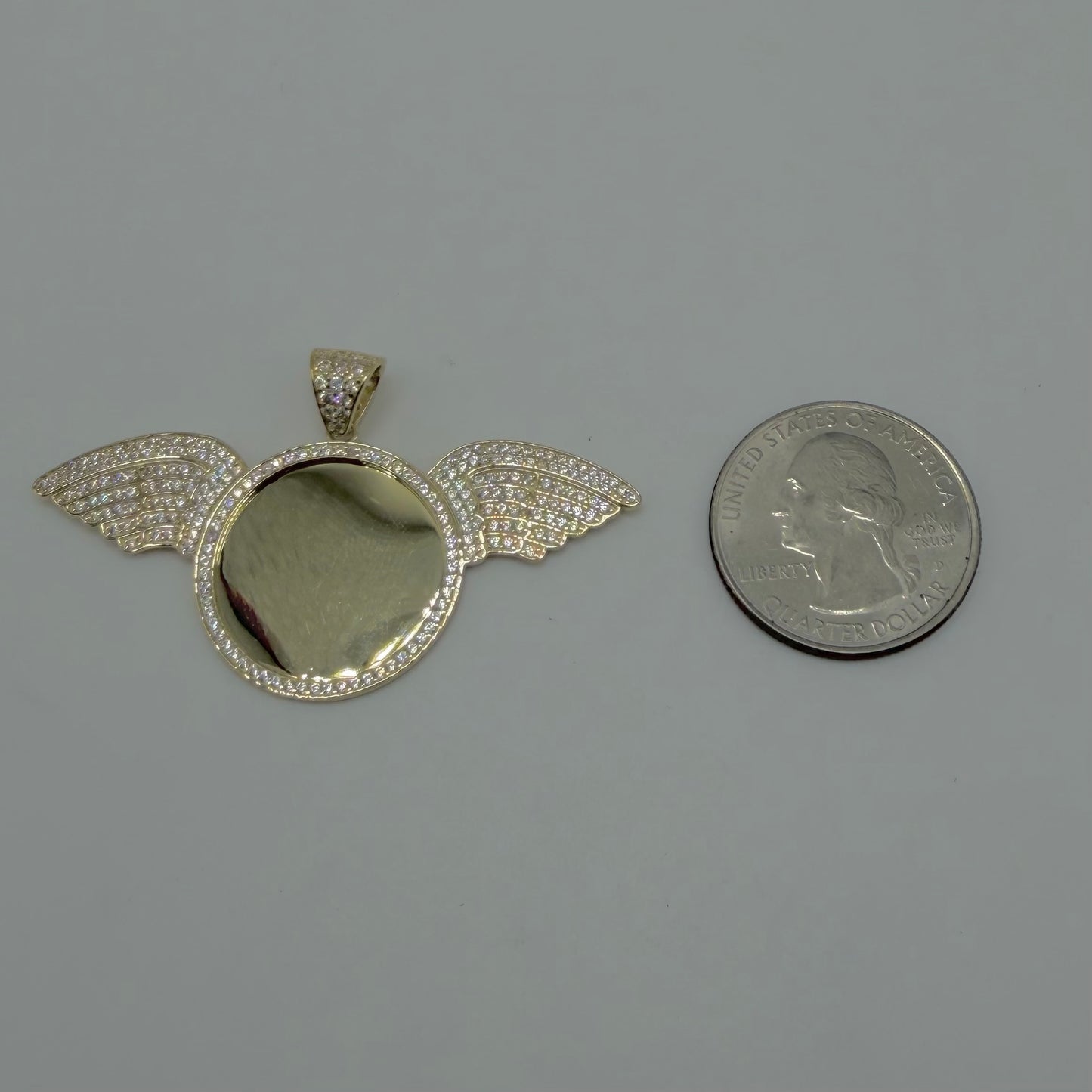 10k Gold Cz Angel Wing Picture Pendant