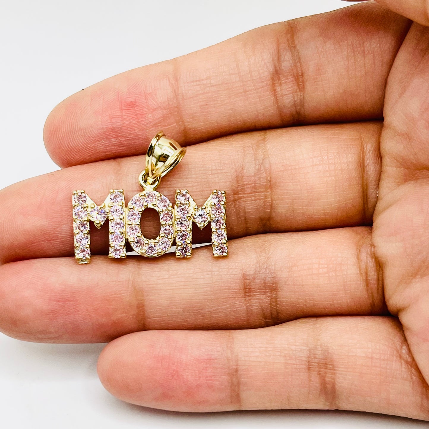 10K Gold Pink CZ MOM charm