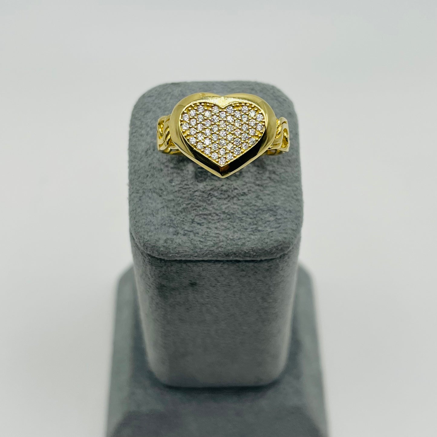 10K Gold Cuban Link CZ Heart Ring