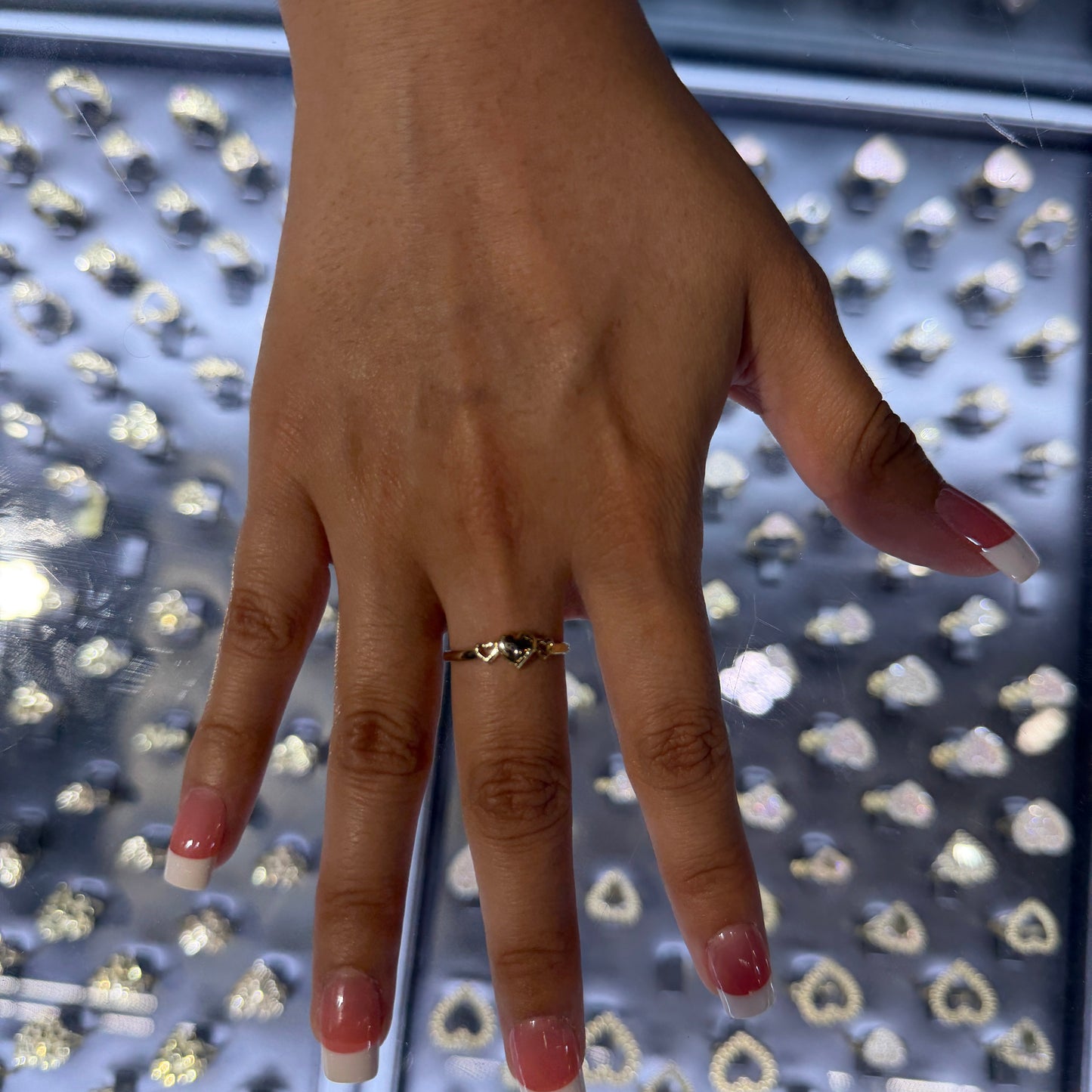 10K Gold Trio of Hearts Dainty Ring