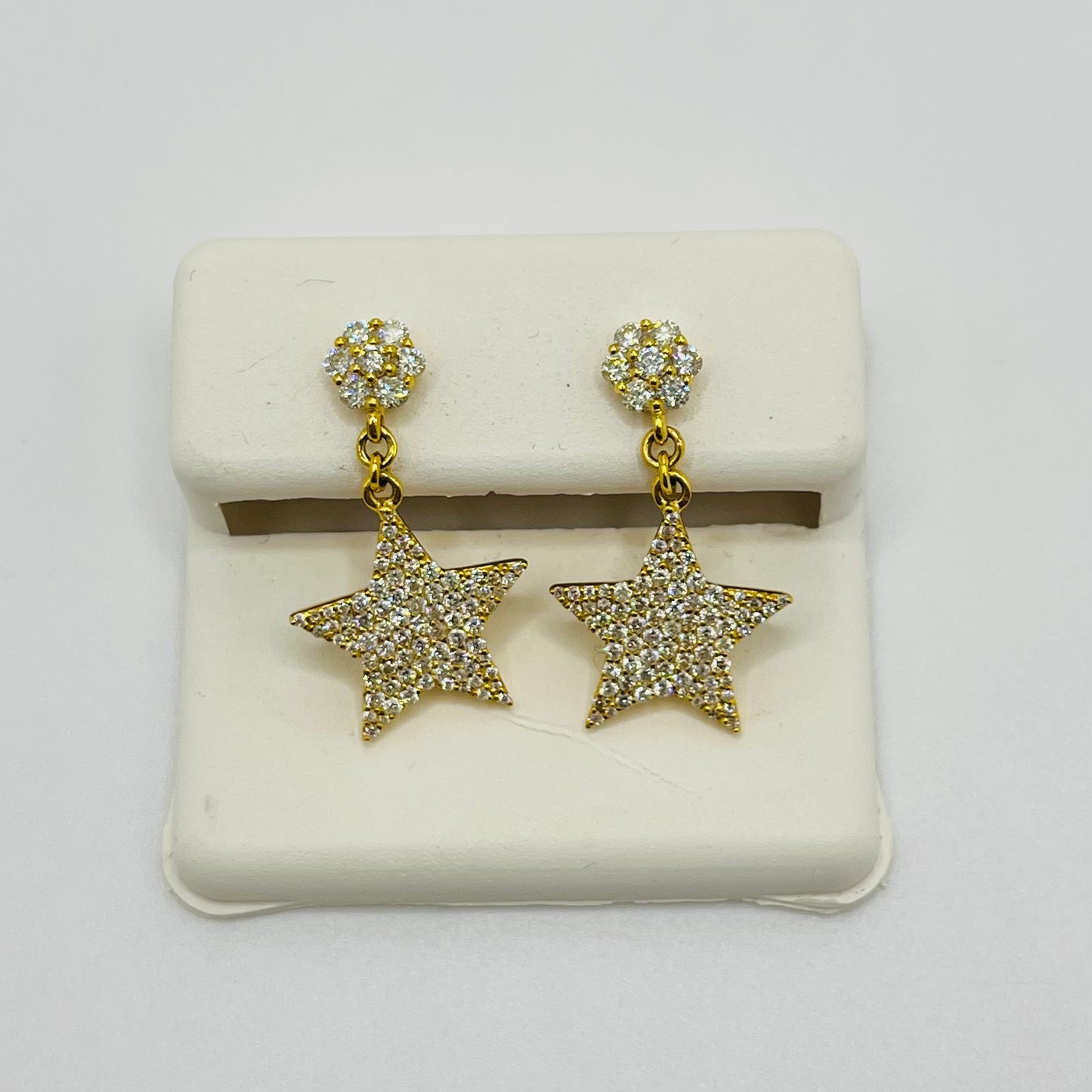 14k Gold Diamond Dangling Star Earrings (Screwback)