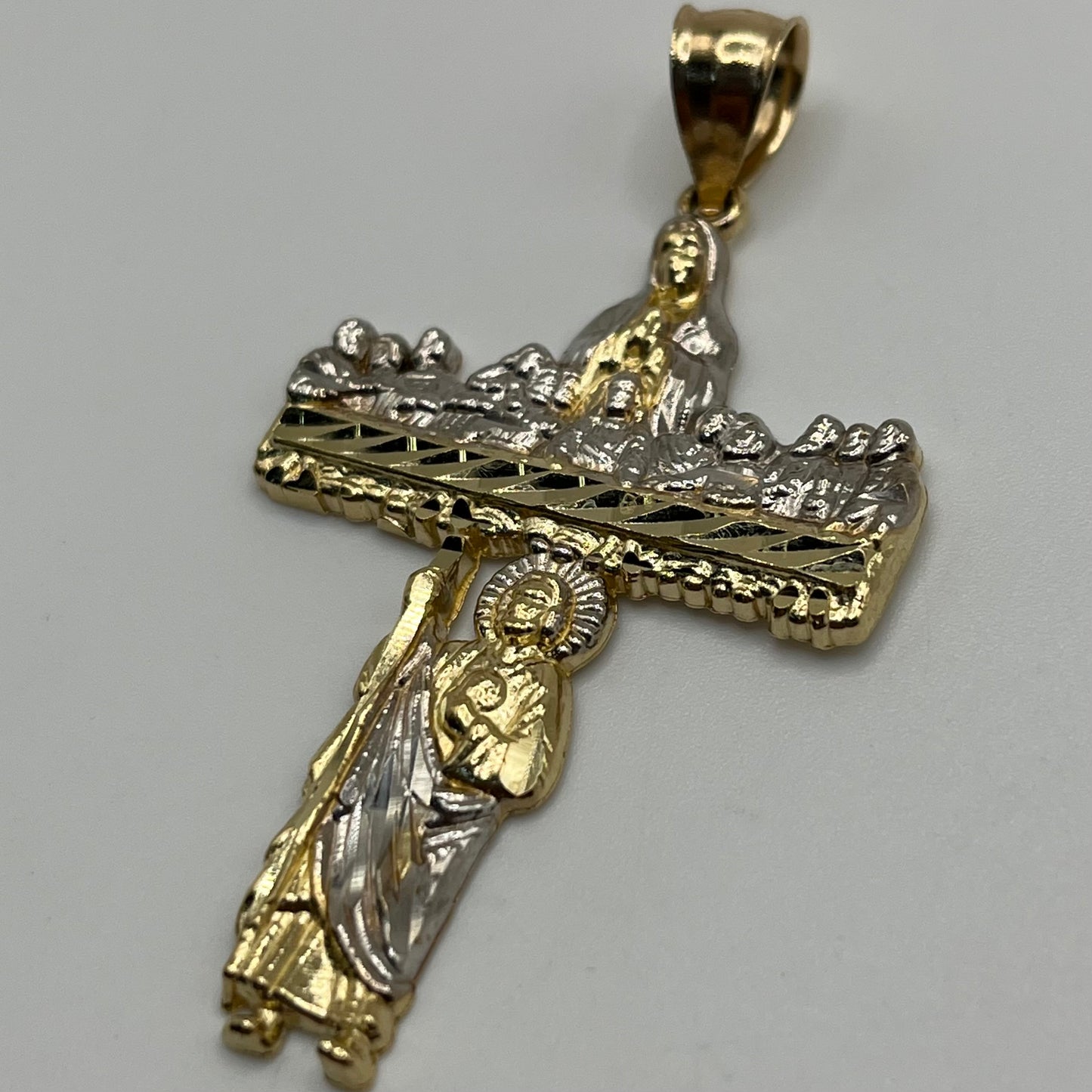 14k Gold Last Supper/ Virgin Mary/ San Judas Cross Pendant (S)