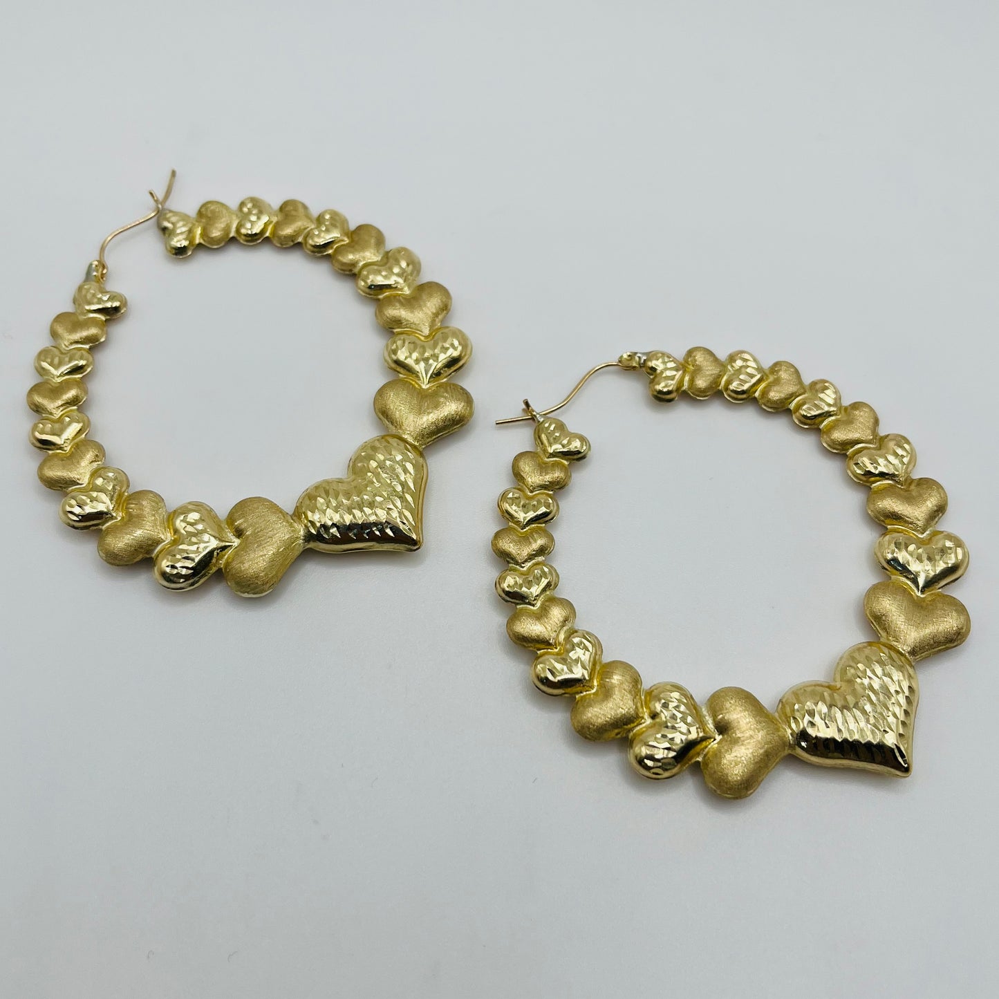 10K Multi Heart Hoop Earrings (2")