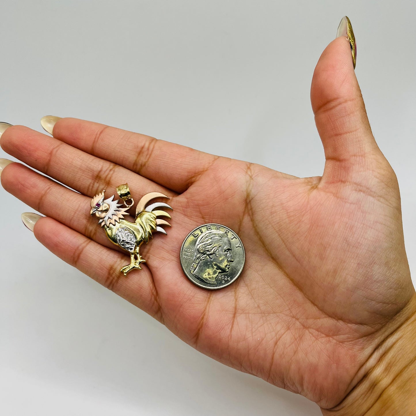 10k Gold Tri- Color Rooster Pendant