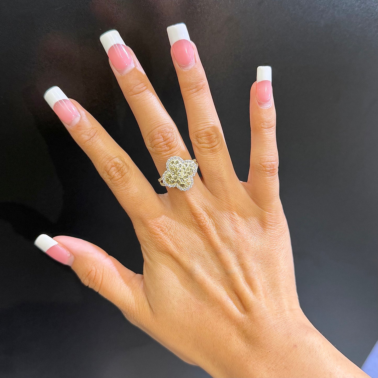 10k Gold Clover Cz Border Nugget Ring (L)