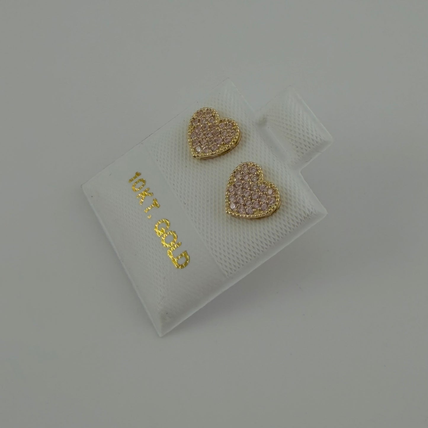 10k Gold Mini Pink Bead Heart CZ Earrings
