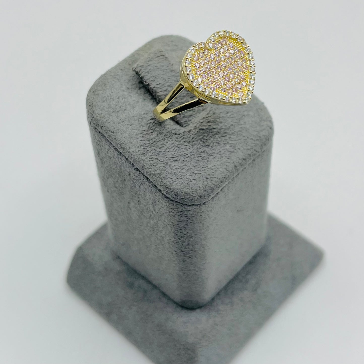 10k Gold Flat Cz Pink Heart Ring (M)