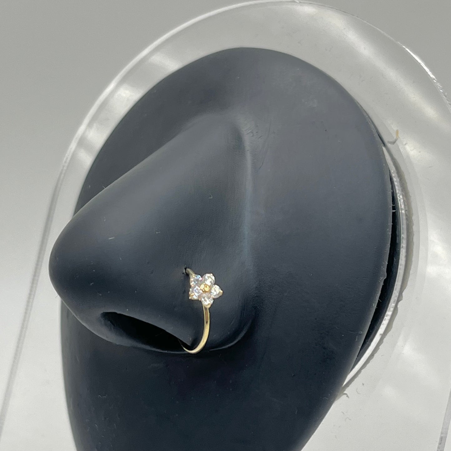 14K Gold CZ White Flower Nose Ring Hoop