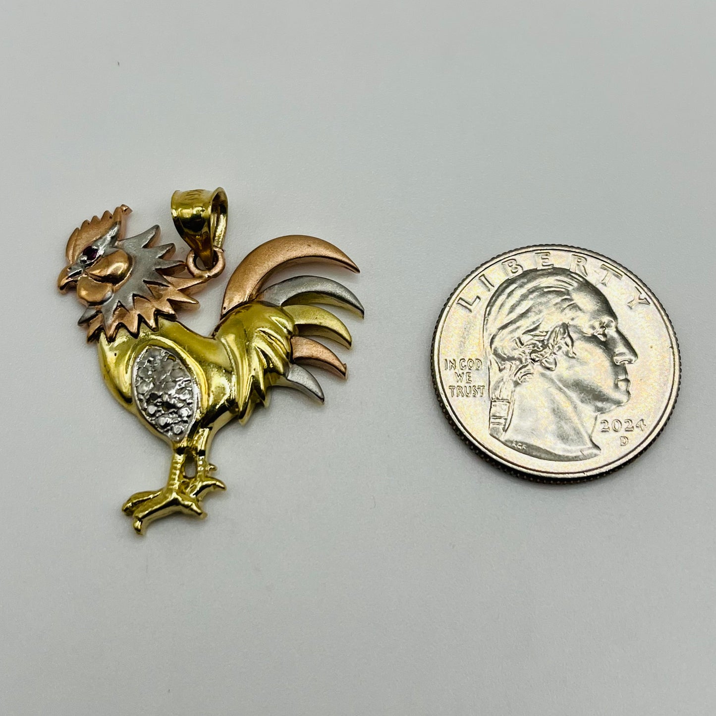 10k Gold Tri- Color Rooster Pendant