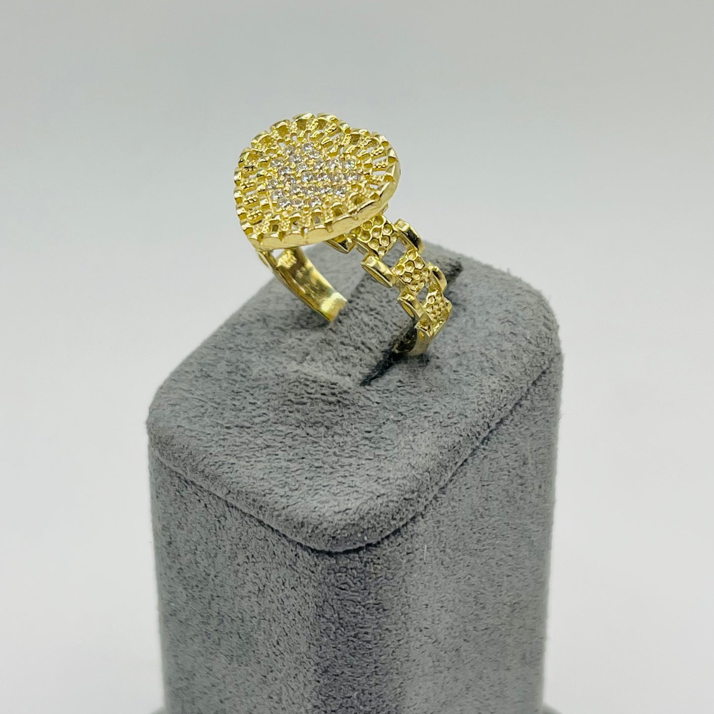 10K Gold Flat RX Heart Ring with CZ White