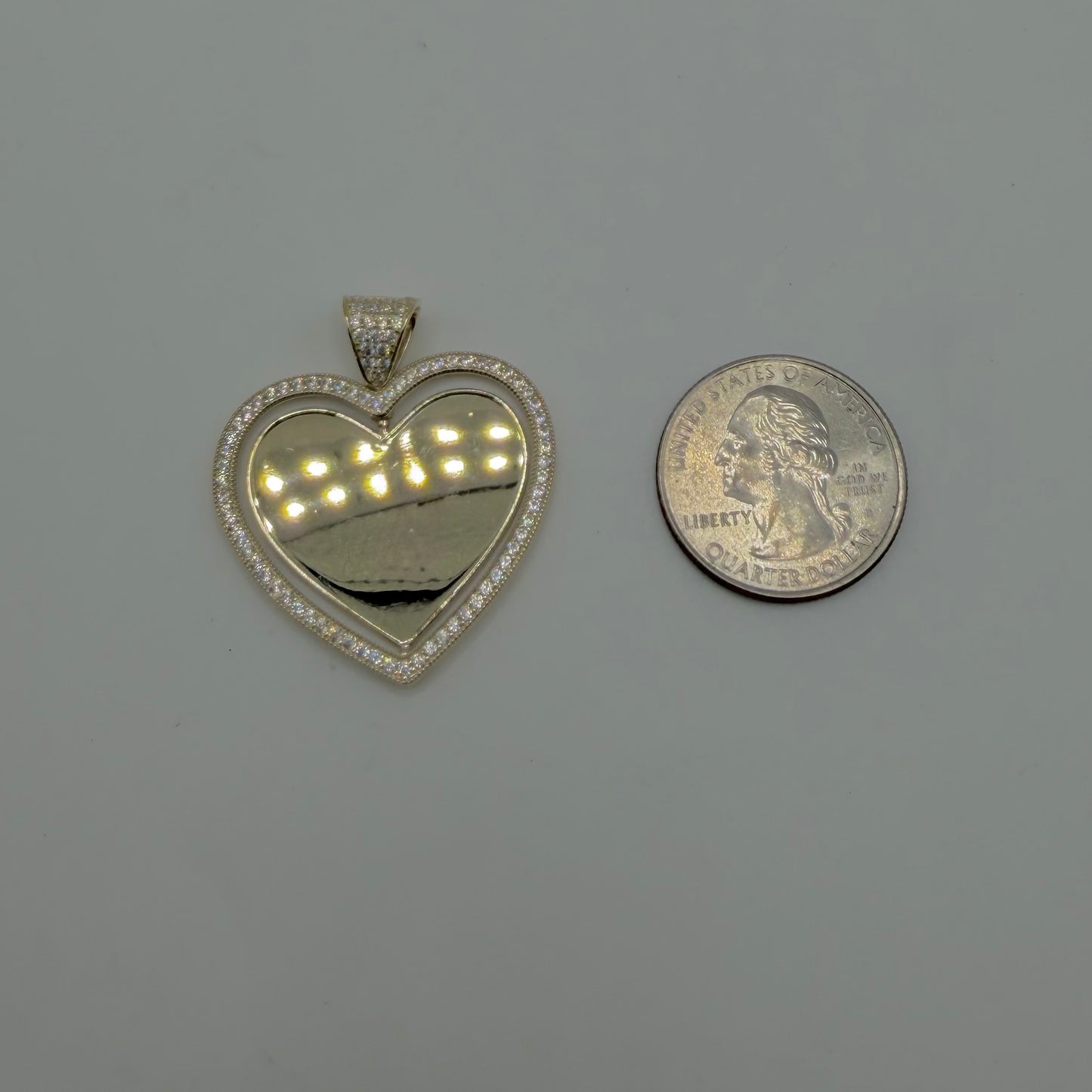 10k Gold Cz Bell Heart Double Sided Picture Pendant