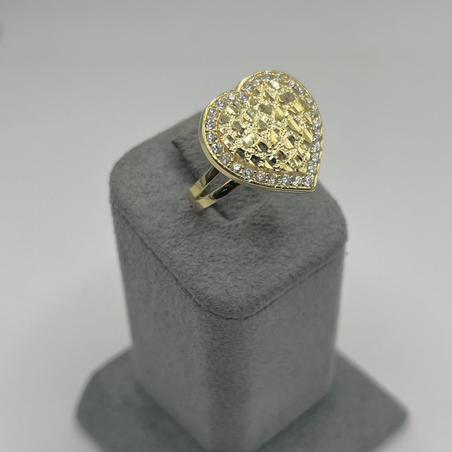 10K Gold Heart Nugget Ring with CZ Border