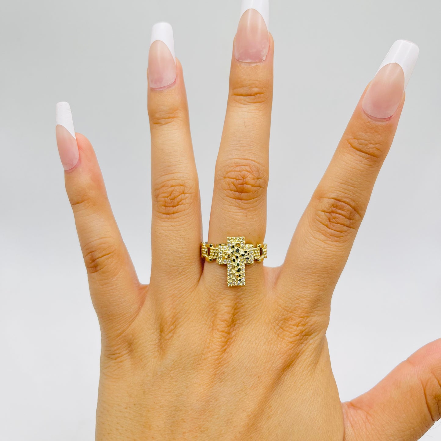 10k Nugget Cz Rx Cross Ring