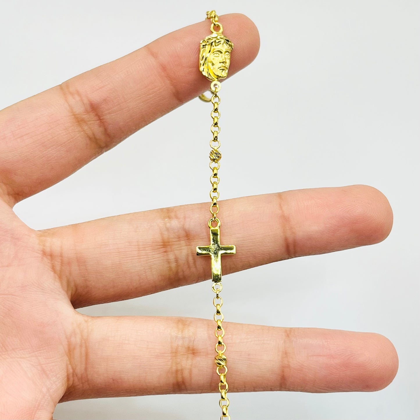 10K Gold Designer Bracelet - Jesus and Cross