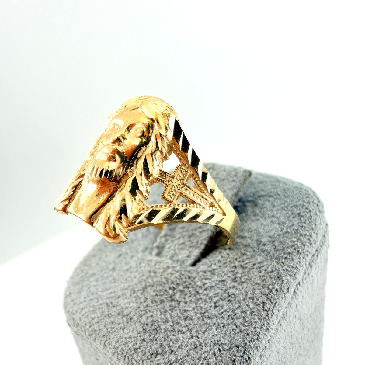 10k Gold Jesus Ring with Crosses